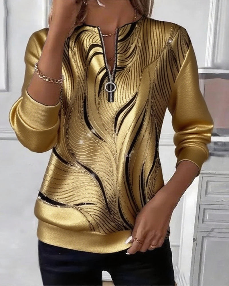 Casual Printed Zipper Sweatshirt