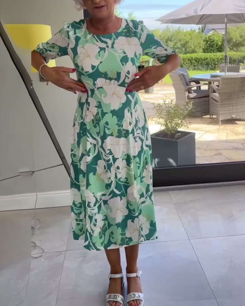 Short sleeve round neck slit floral dress 202466 casual dresses summer