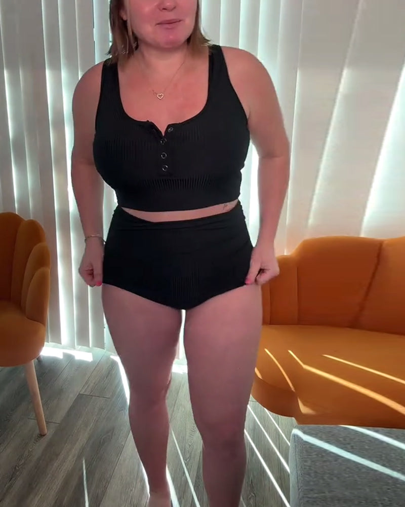 Bikini con scollo a U in tinta unita