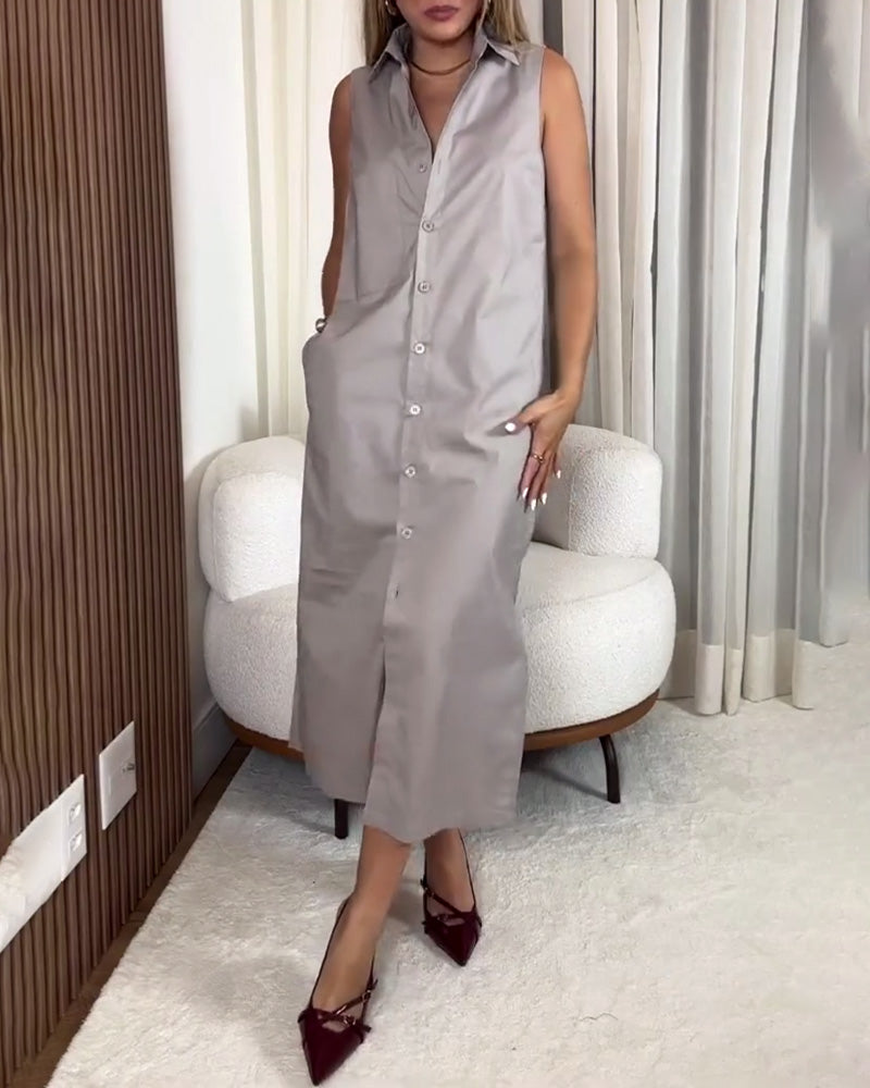 Abito cardigan senza maniche in tinta unita