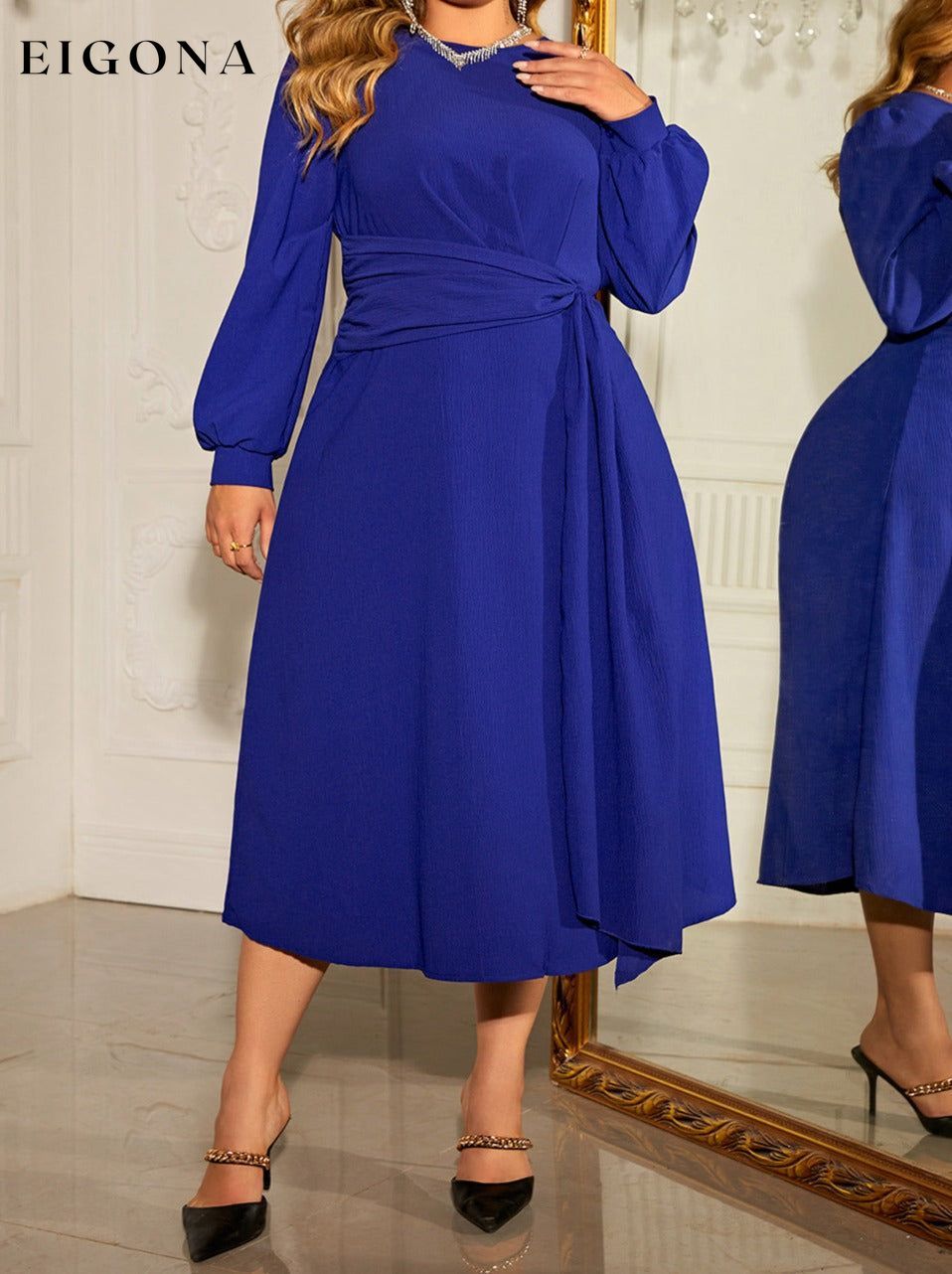 Plus Size Round Neck Long Sleeve Dress clothes dress dresses Hanny long sleeve dress midi dress Ship From Overseas Shipping Delay 09/29/2023 - 10/04/2023