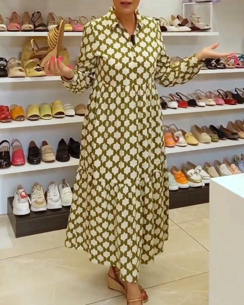 Casual printed lapel long-sleeve dress 202466 casual dresses spring summer