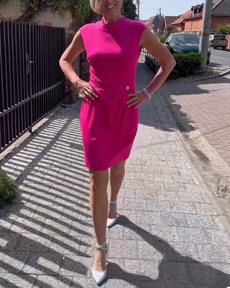 Half Turtleneck Short Sleeve Dress