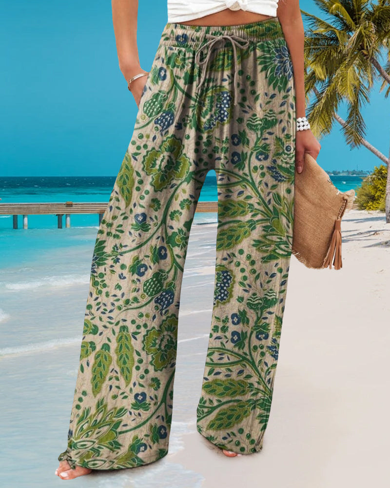 Drawstring loose printed pants pants spring summer