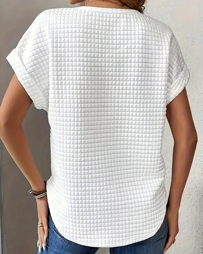 Einfarbiges T-Shirt mit Rundhalsausschnitt und Fledermausärmeln