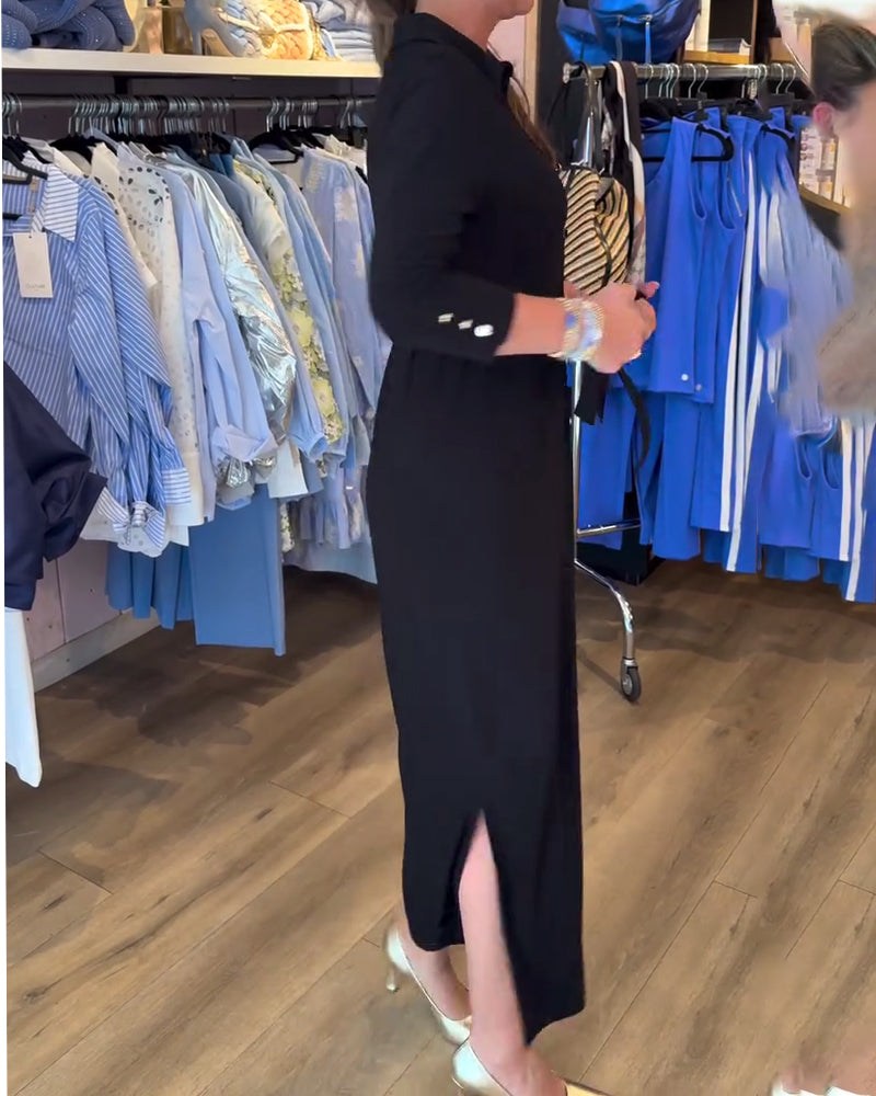 Abito aderente con risvolto e cravatta in tinta unita