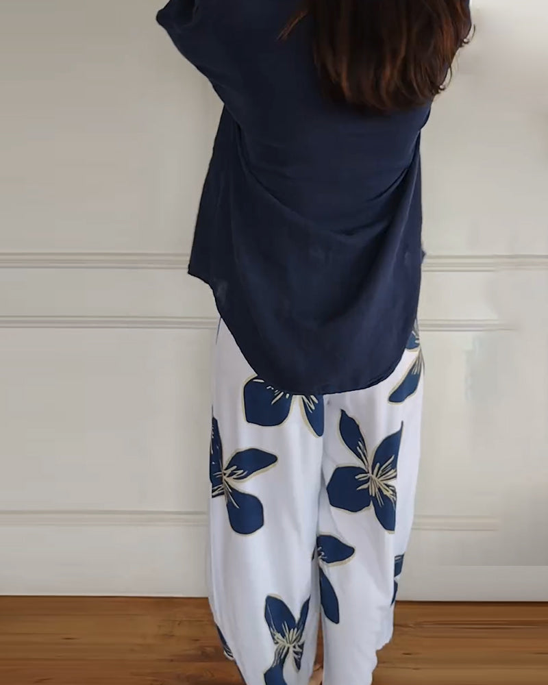 Set di pantaloni casual stampati con scollo rotondo