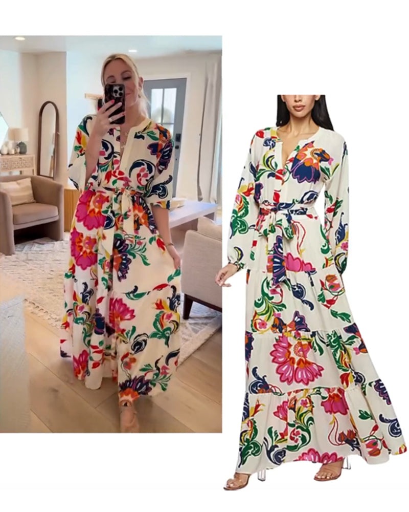 Fashion Printed Tie Waist Dress