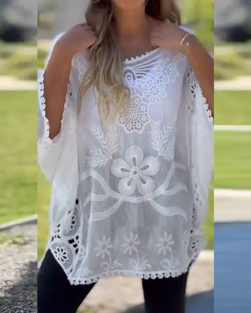 Batwing Sleeve Lace Panel Blouse