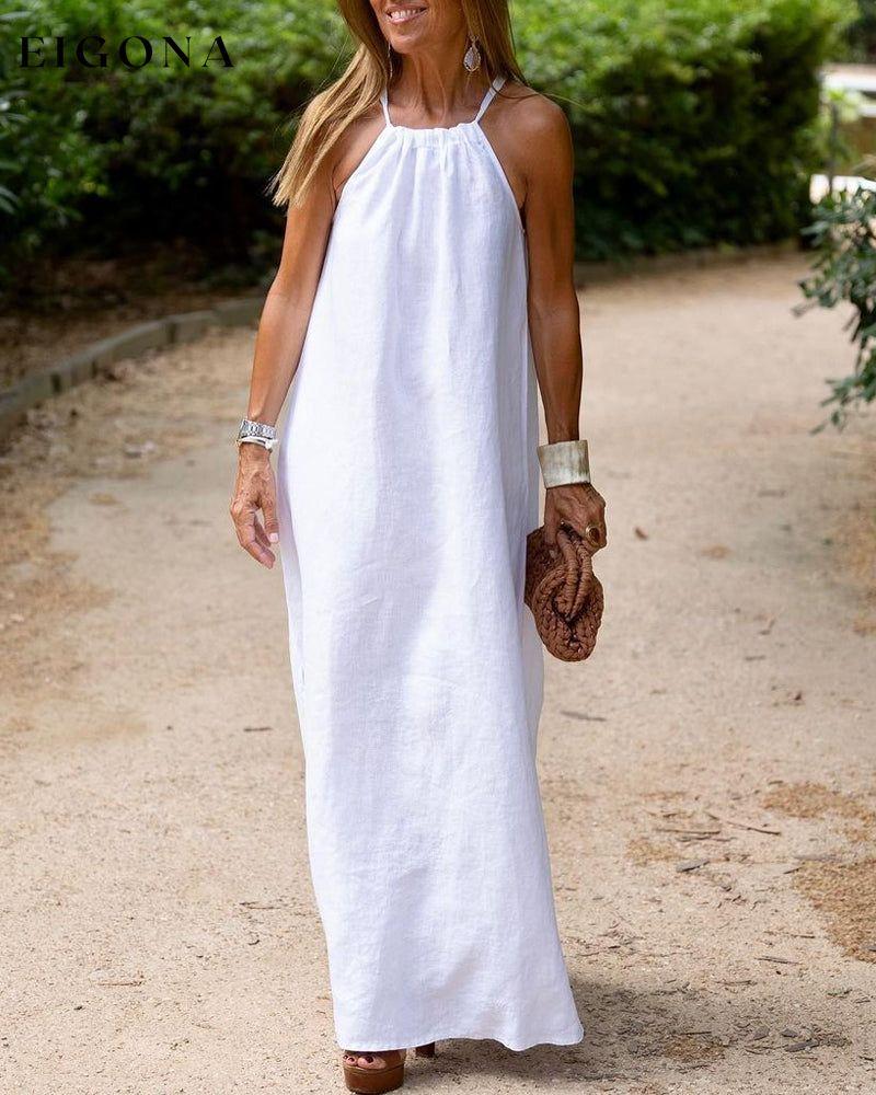 Solid Color Halter Slit Dress 23BF Casual Dresses Clothes Dresses Spring Summer Vacation Dresses