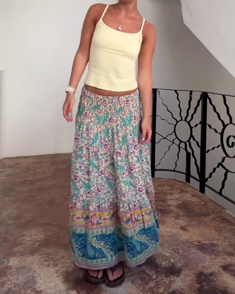 Lockerer Rock mit Retro-Blumenmuster