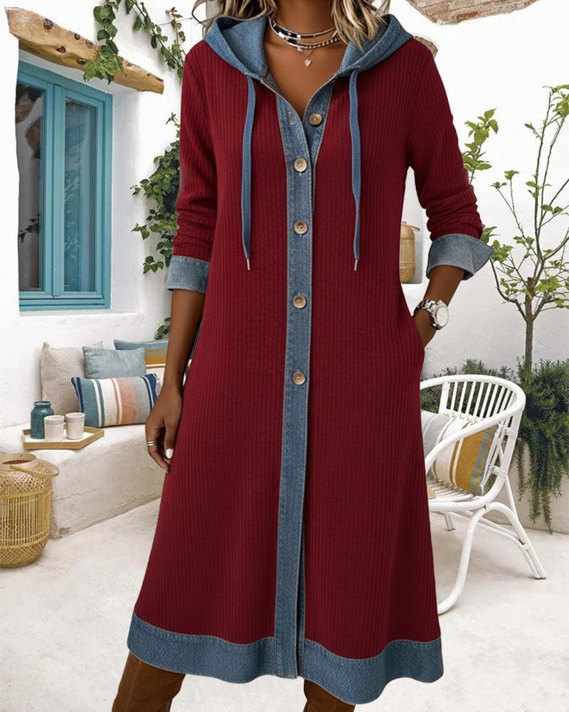 Hooded Color Block Fashionable Dress