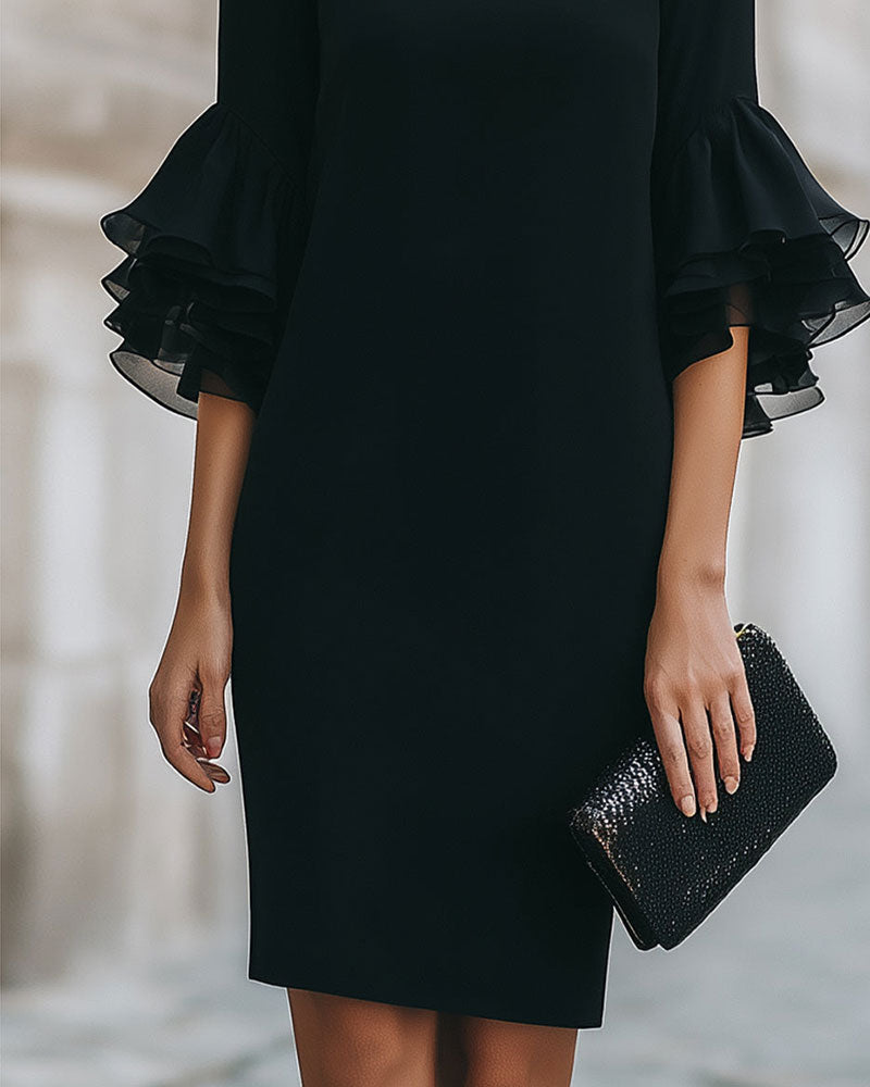 Layered Flared Sleeve Slim Dress