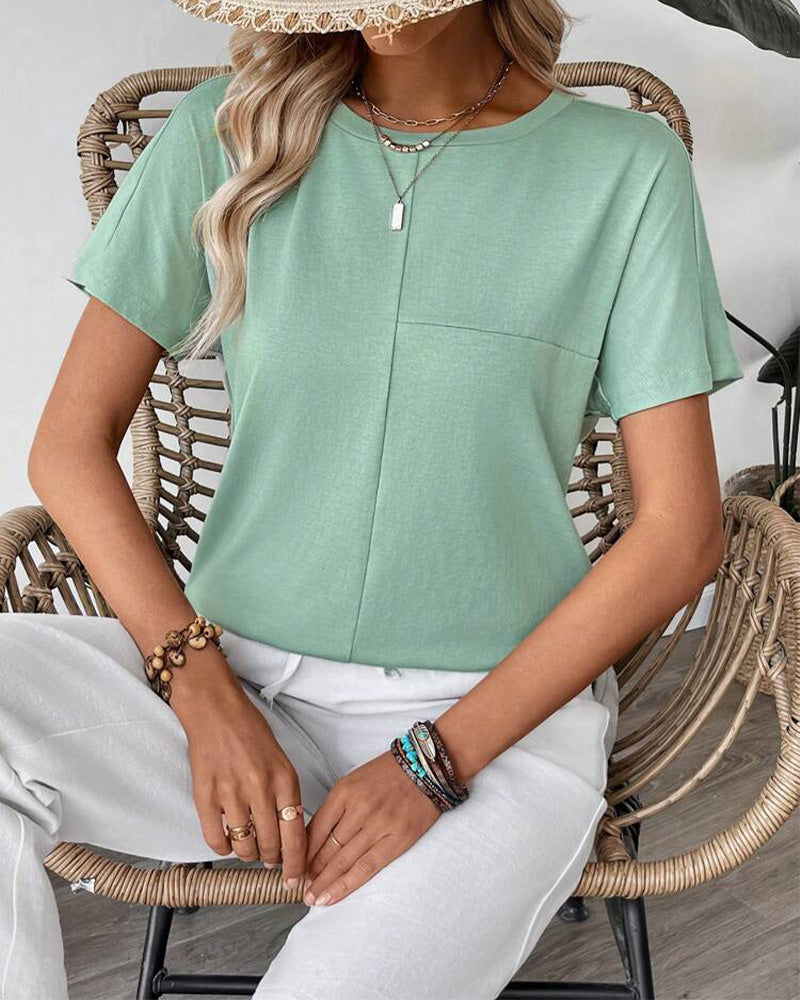 Solid Color Simple Round Neck T-Shirt