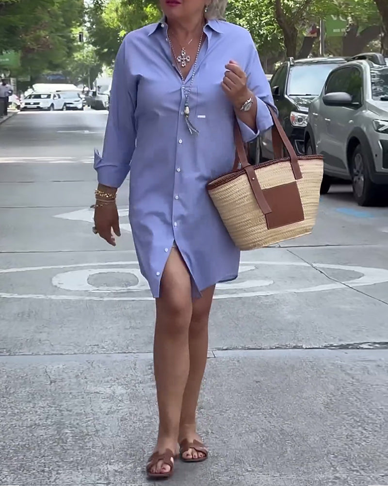 Solid color button casual lapel dress 202466 casual dresses spring summer