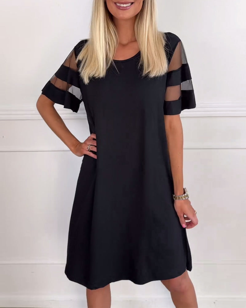 Simple solid color mesh stitching dress 202466 casual dresses summer