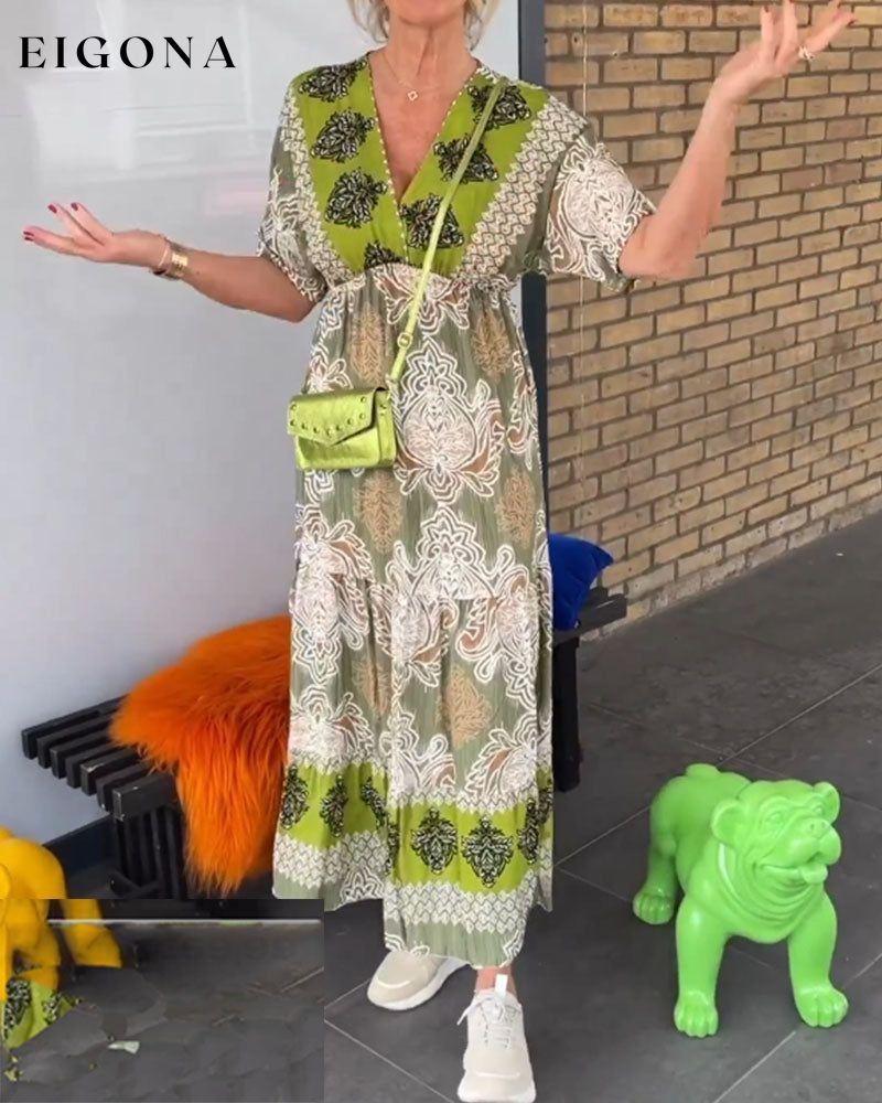 Casual v-neck printed short-sleeved dress 23BF Casual Dresses Clothes Dresses Spring Summer