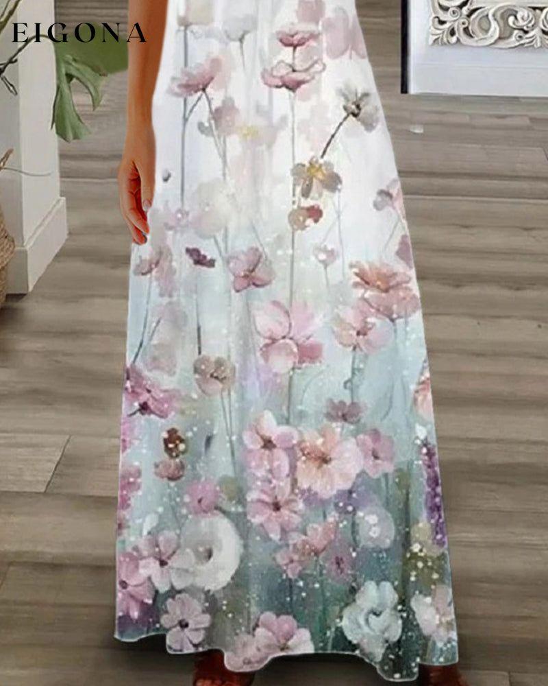 Floral print lace short sleeve long dress 23BF Casual Dresses Clothes Dresses Summer