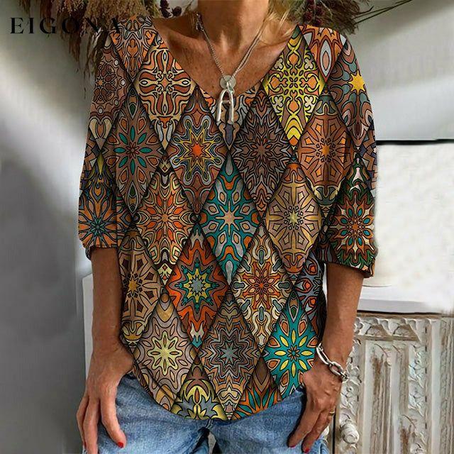 Vintage Geometric Print Long Sleeve T-Shirt best Best Sellings clothes Plus Size Sale tops Topseller