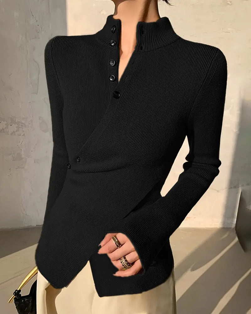 Stand Collar Cross Button Sweater