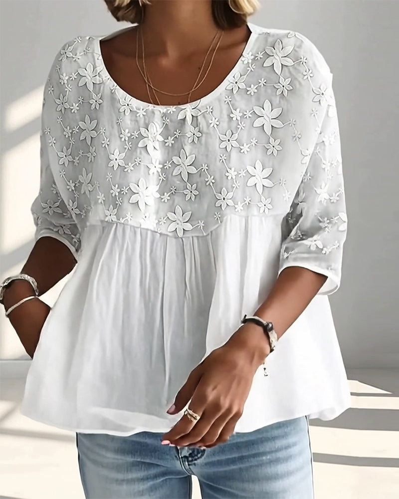 Half Sleeve Round Neck Lace Top