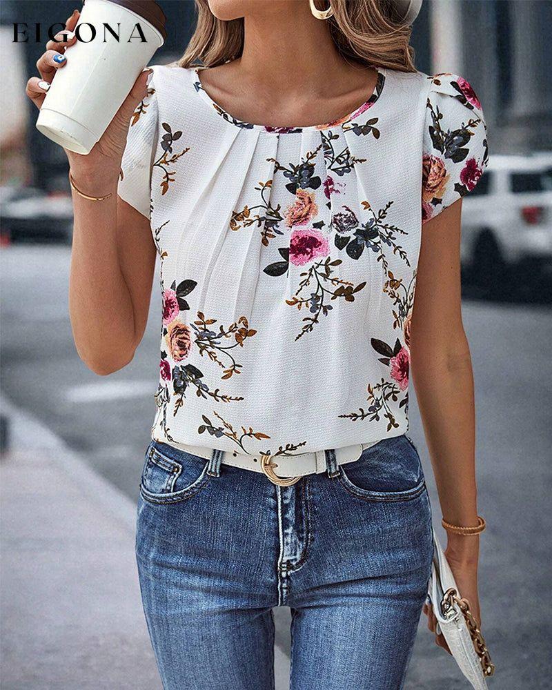 Floral printed pleated T-shirt spring summer t-shirts