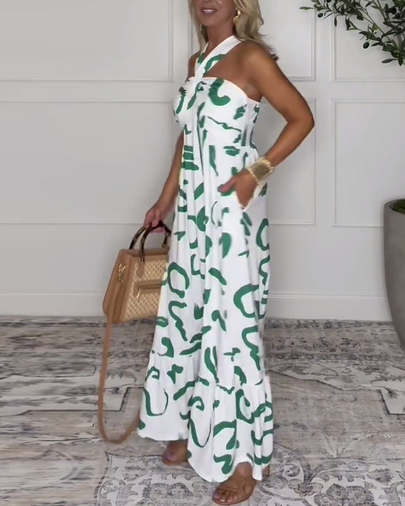 Halter Neck Printed Backless Sexy Dress