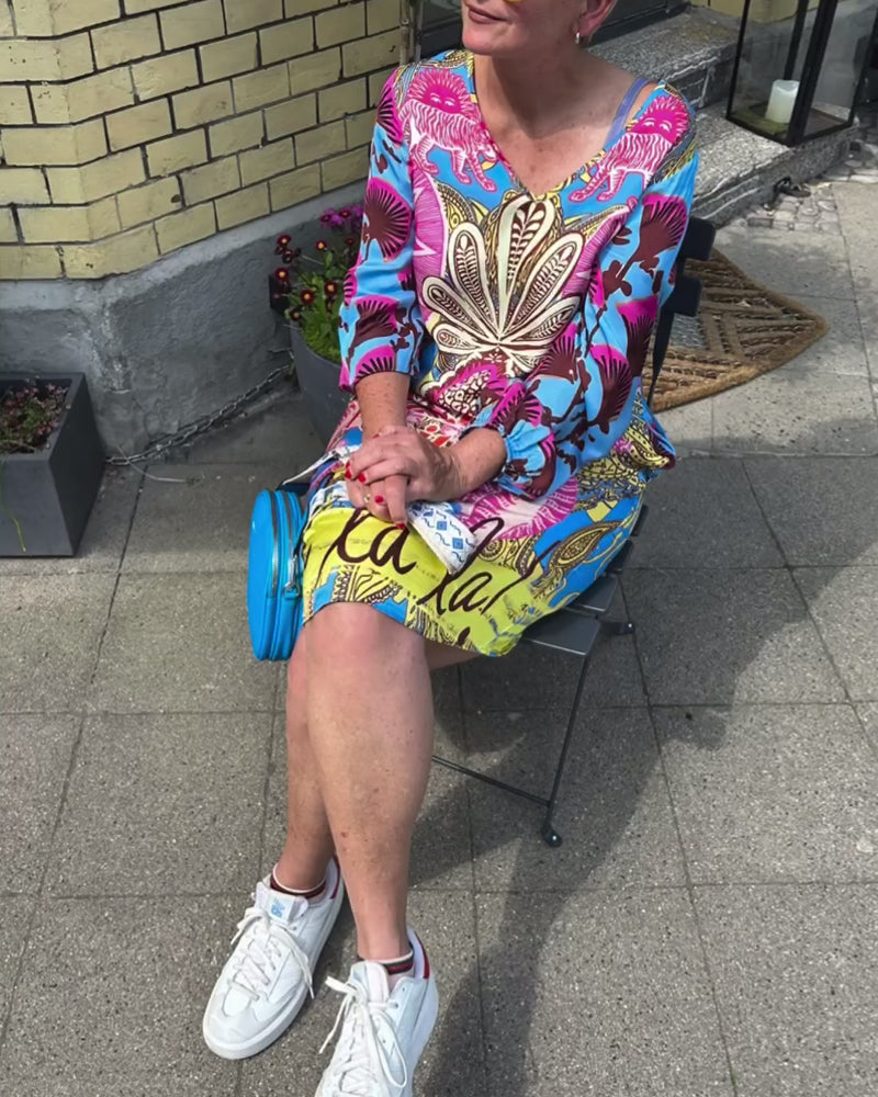 Colorful printed long sleeve casual dress 202466 casual dresses spring summer