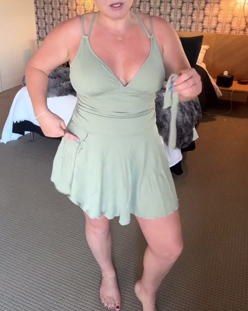 Solid Color Simple Slimming One-Piece Swimsuit