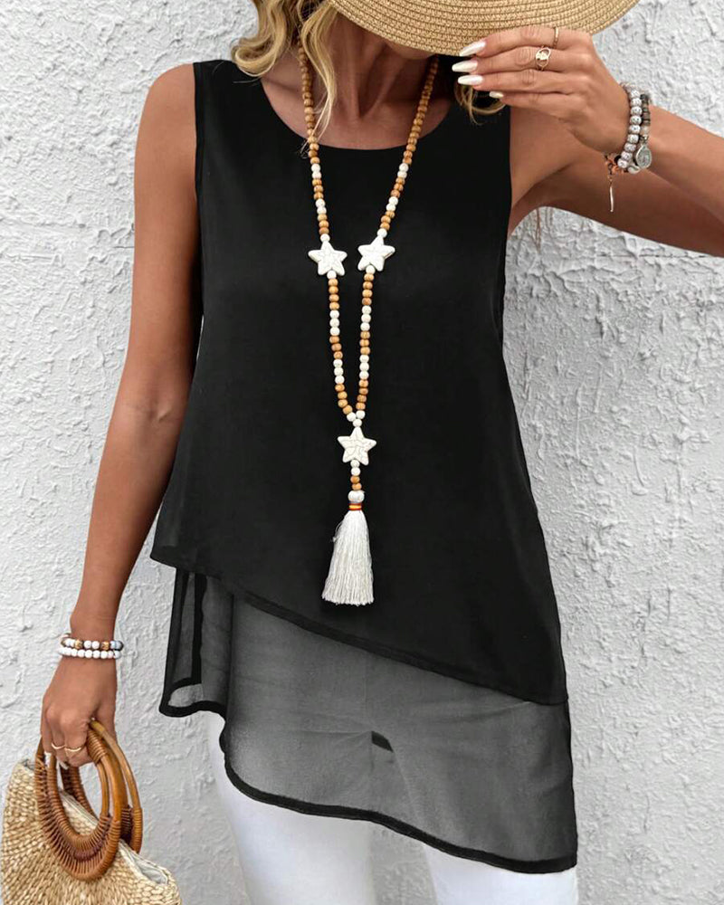Sleeveless Solid Color Irregular Tank Top