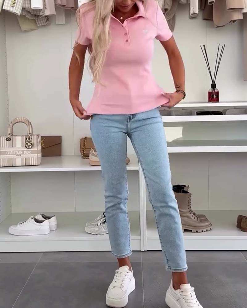 Poloshirt mit Revers, einfarbig, Slim Fit