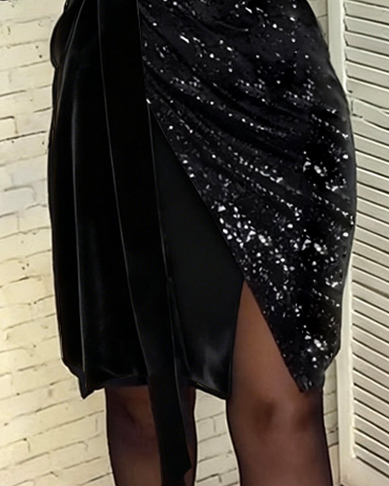 Fashionable V-Neck Sequined Velvet Dress