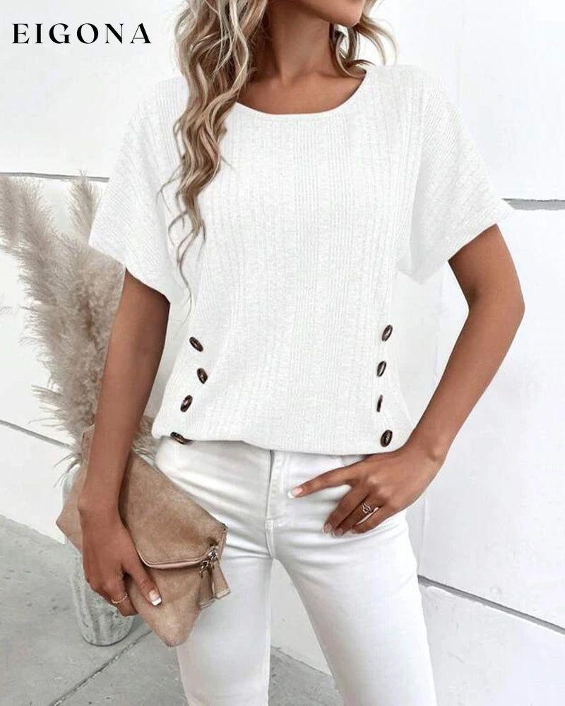 Button detail batwing sleeve tee White 23BF clothes discount SALE Short Sleeve Tops Summer T-shirts Tops/Blouses
