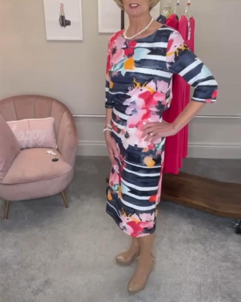 Floral print crew neck elegant dress 202466 casual dresses summer