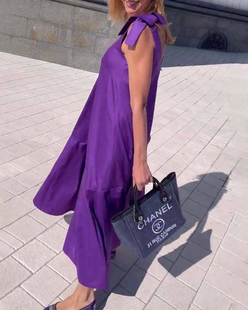 Solid color tie casual dress 202466 casual dresses summer