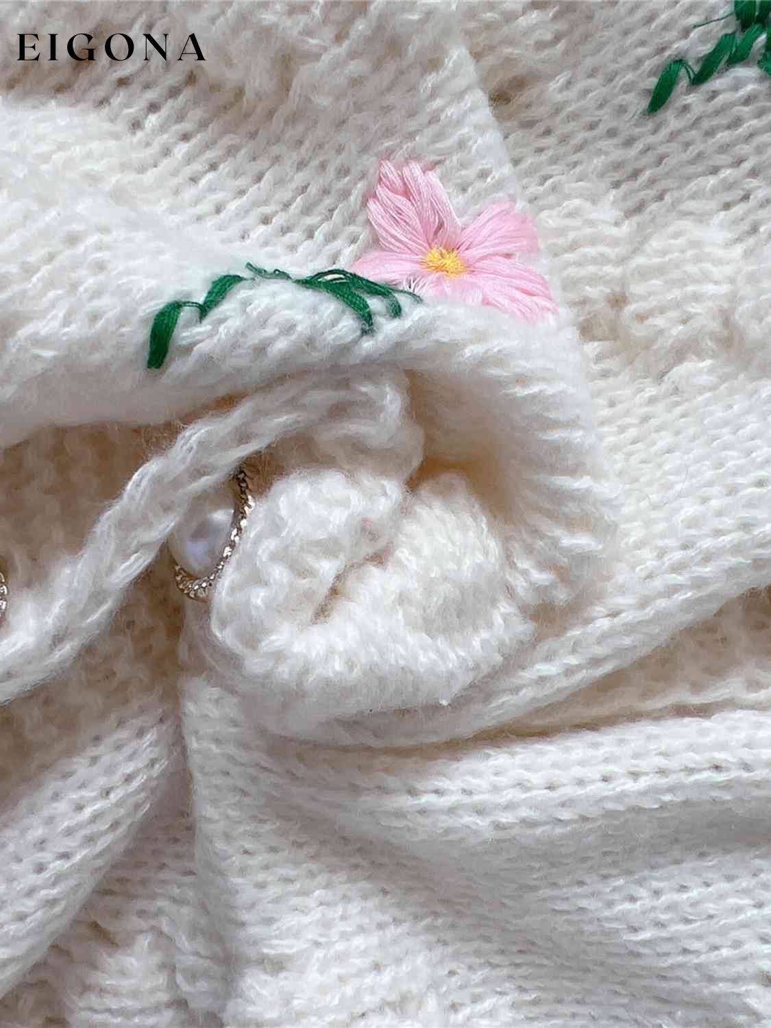 Floral Button Up Round Neck Long Sleeve Cardigan cardigan cardigans clothes S.X Ship From Overseas sweater sweaters