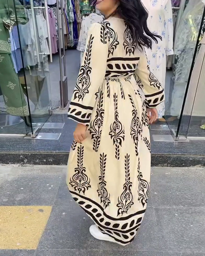 Lantern Sleeves V-Neck Waist Dress