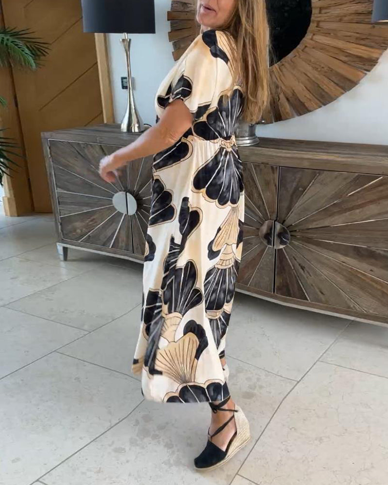 Vintage printed V-neck twist dress casual dresses spring summer