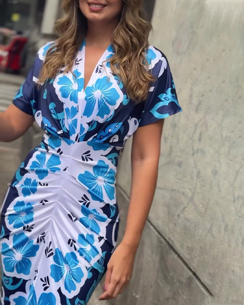 Elegant printed pleated wrap dress 202466 casual dresses summer