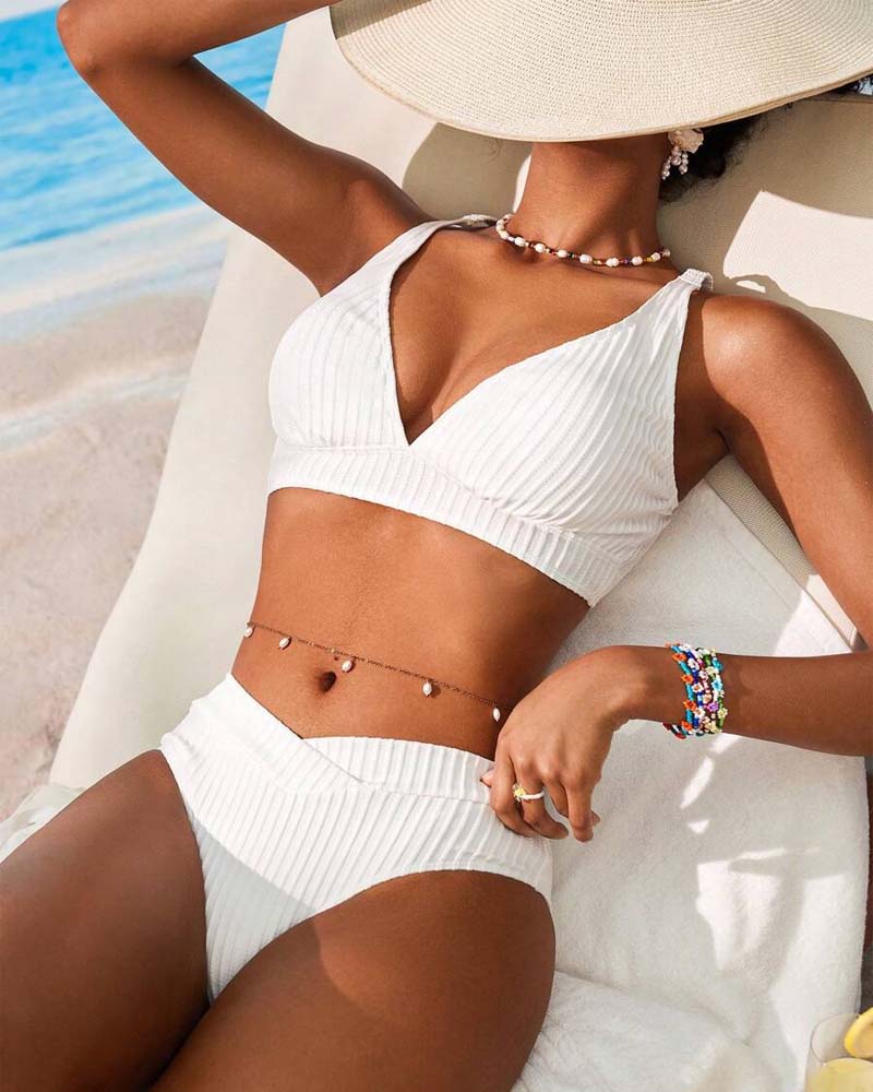 Solid Color Backless Triangle Cup Bikini