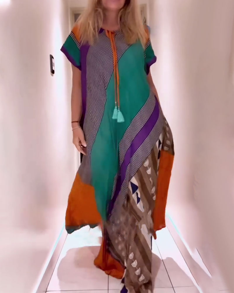 Retro Loose Lace-Up Long Casual Dress