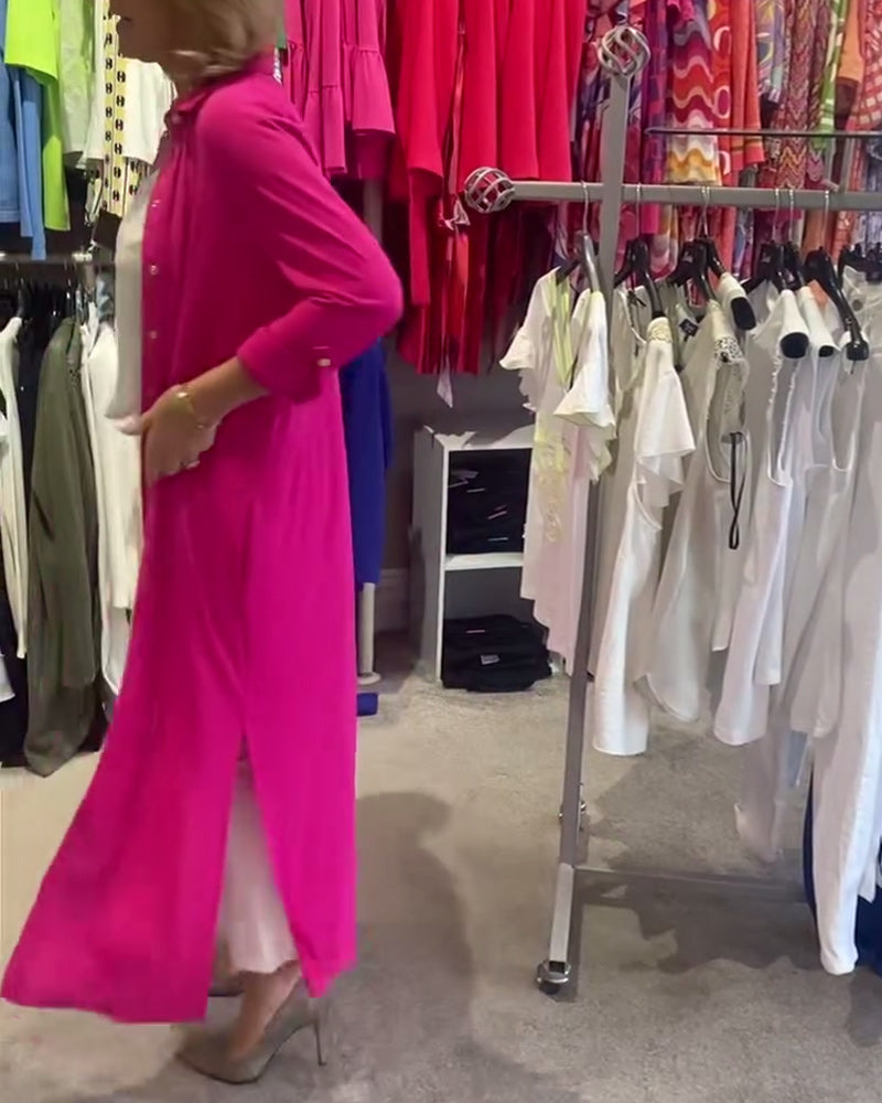 Long sleeve solid color lapel slit coat 202466 coats spring summer