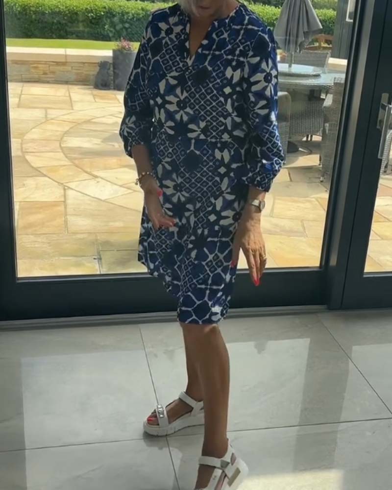 Printed long-sleeve V-neck casual dress 202466 casual dresses spring summer