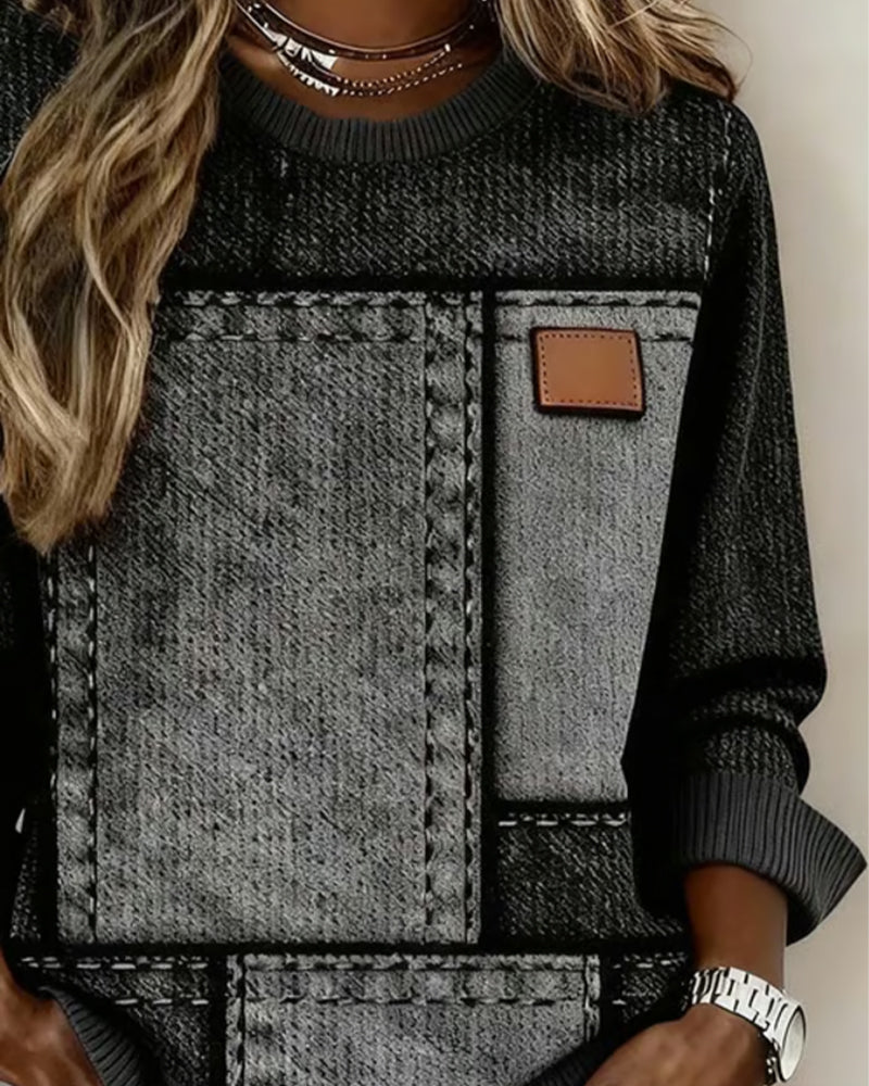 Stylish Crew Neck Color Block Sweatshirt