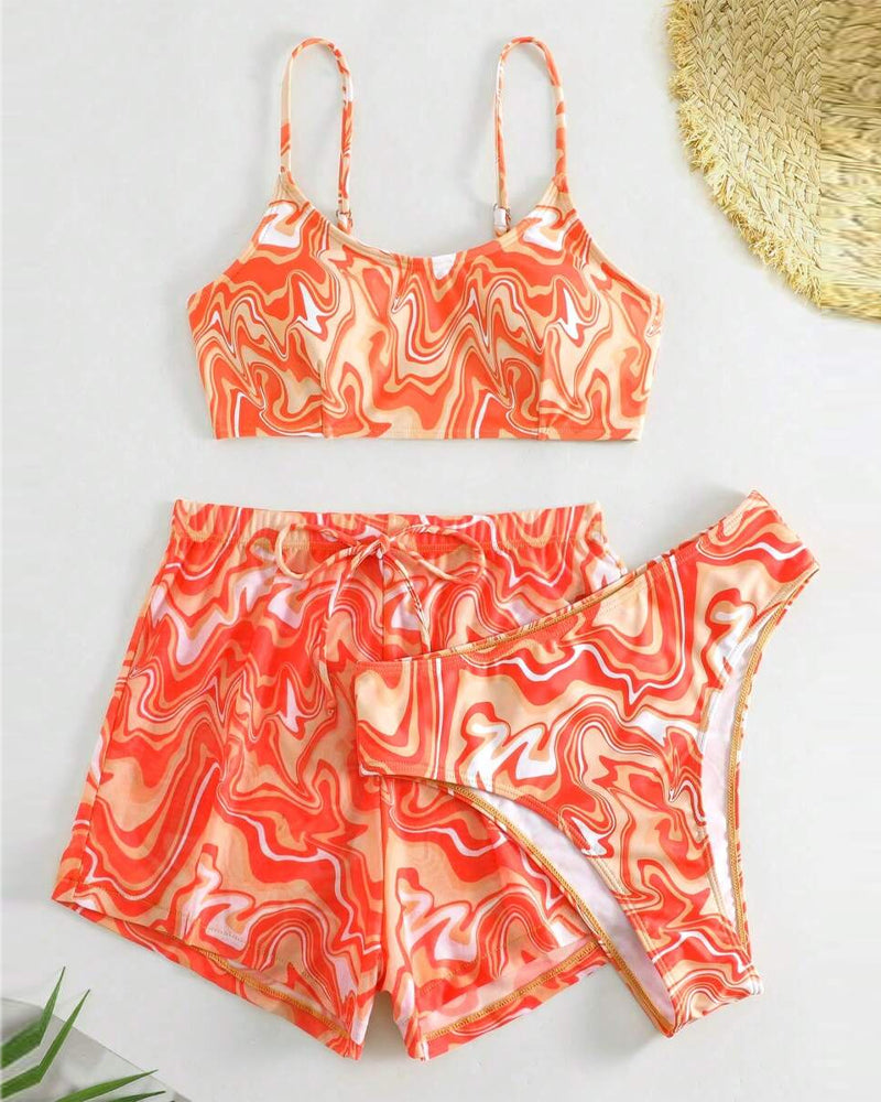 Suspender Printed Beach Pants Three-Piece Bikini