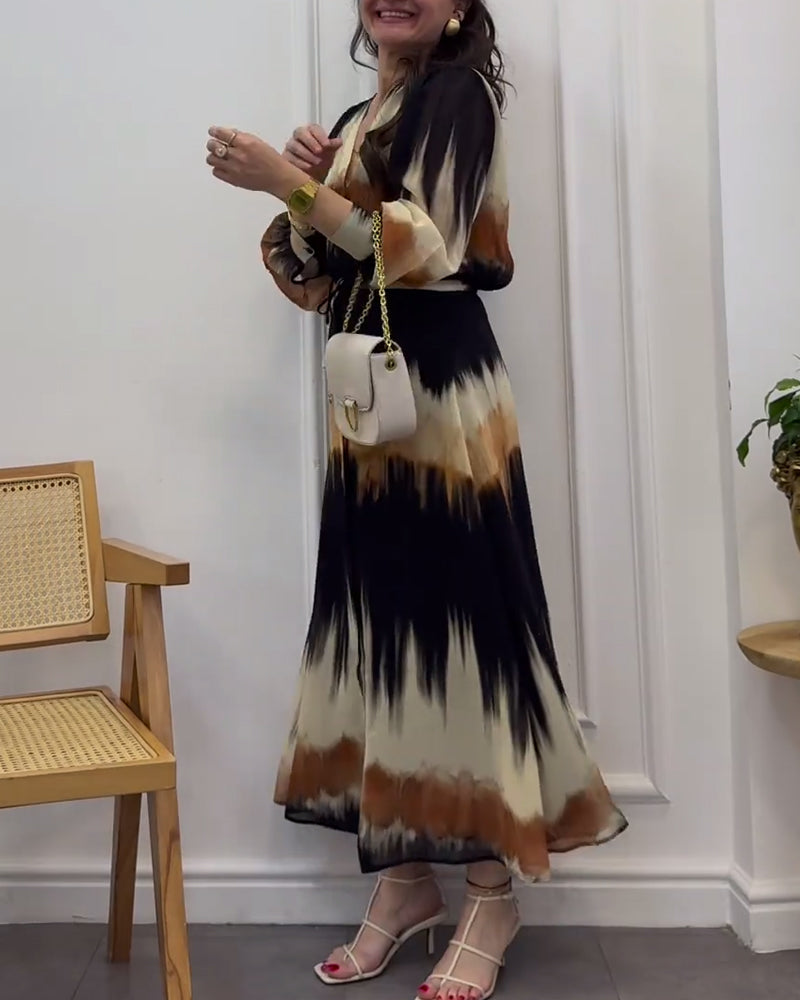 Vintage lantern sleeve tie dress casual dresses Spring summer