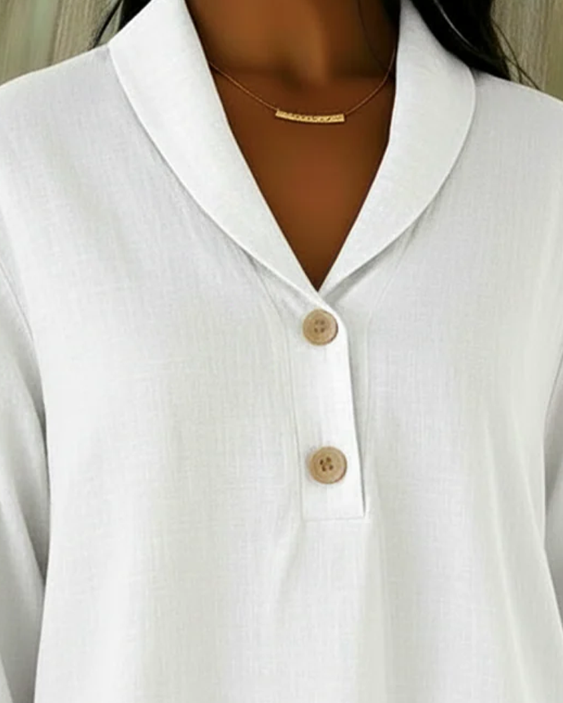 Commuter-Style Button V-Neck Blouse