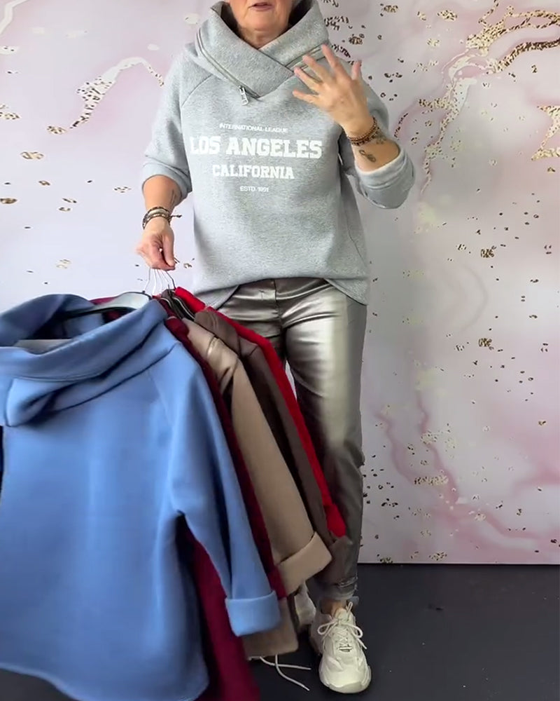 Hooded Letter Zipper Casual Sweatshirt