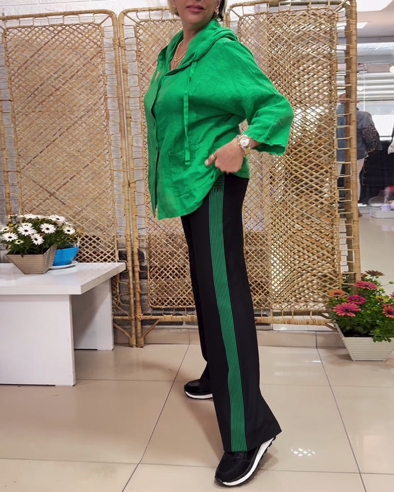 Hooded Cardigan Straight Pants Set