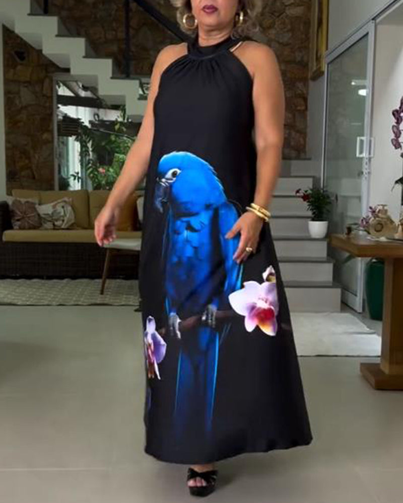 Off-The-Shoulder Printed Loose Shift Dress